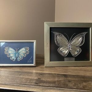 Vintage Handmade Silver Thread Butterfly Art/ Certificate of Authenticity